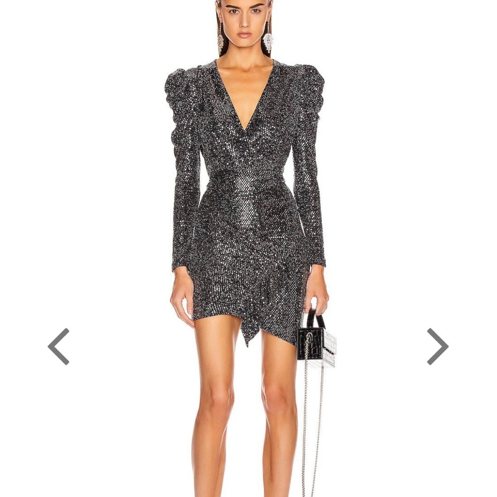 Iro Loulou wrap effect Black Metallic Ruffled Puff Sleeve mini NWT Pristine